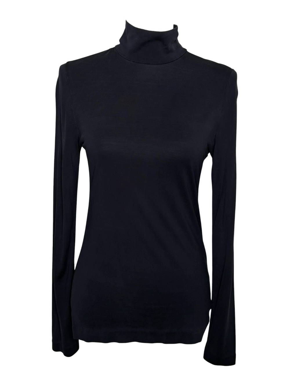 Tory Burch Navy Silk Zipper Mock Neck Long Sleeve Top M